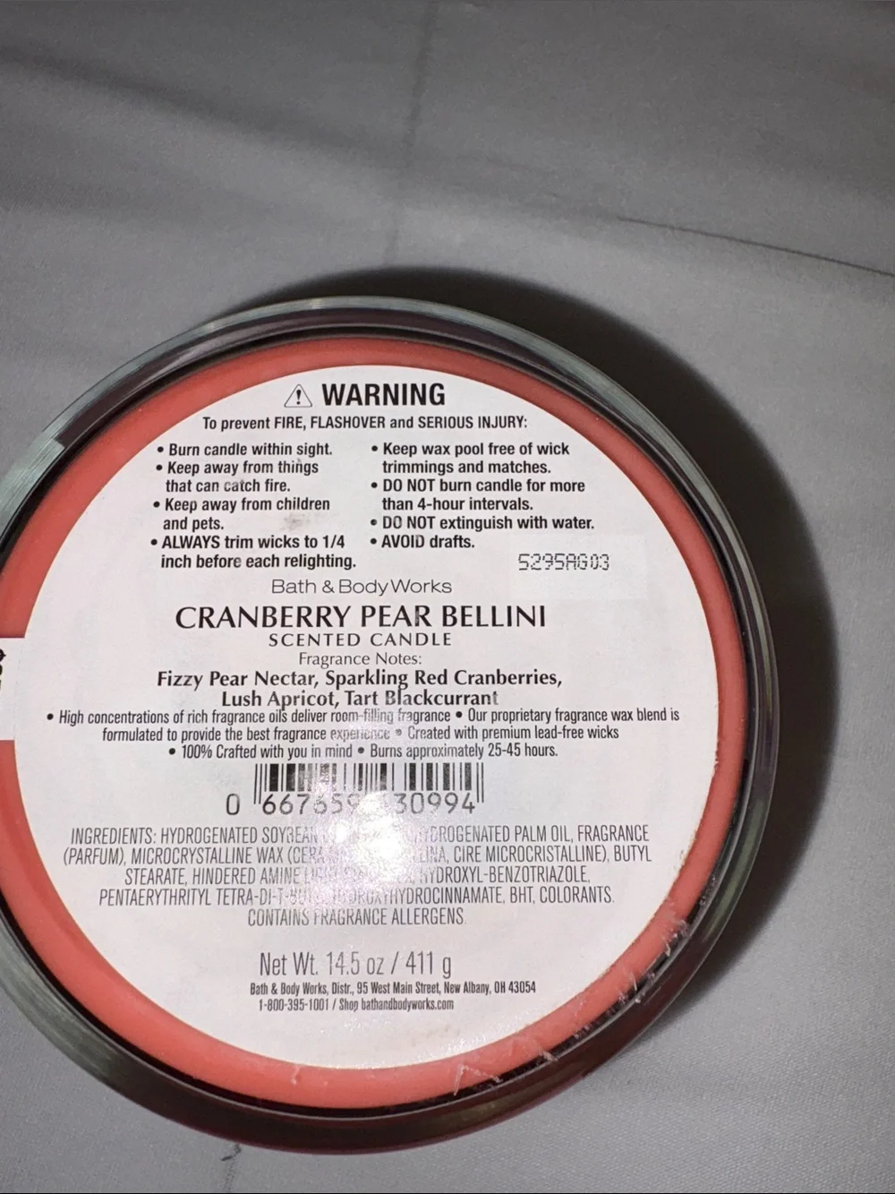 Bath & Body Works White Barn candle 14.5 oz 3 wick new Cranberry Pear Bellini